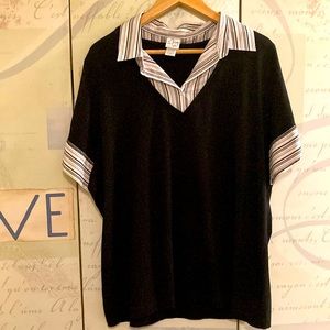 Black Ladies SZ 22/24W Short Sleeve W Attached Collar And Cuffs